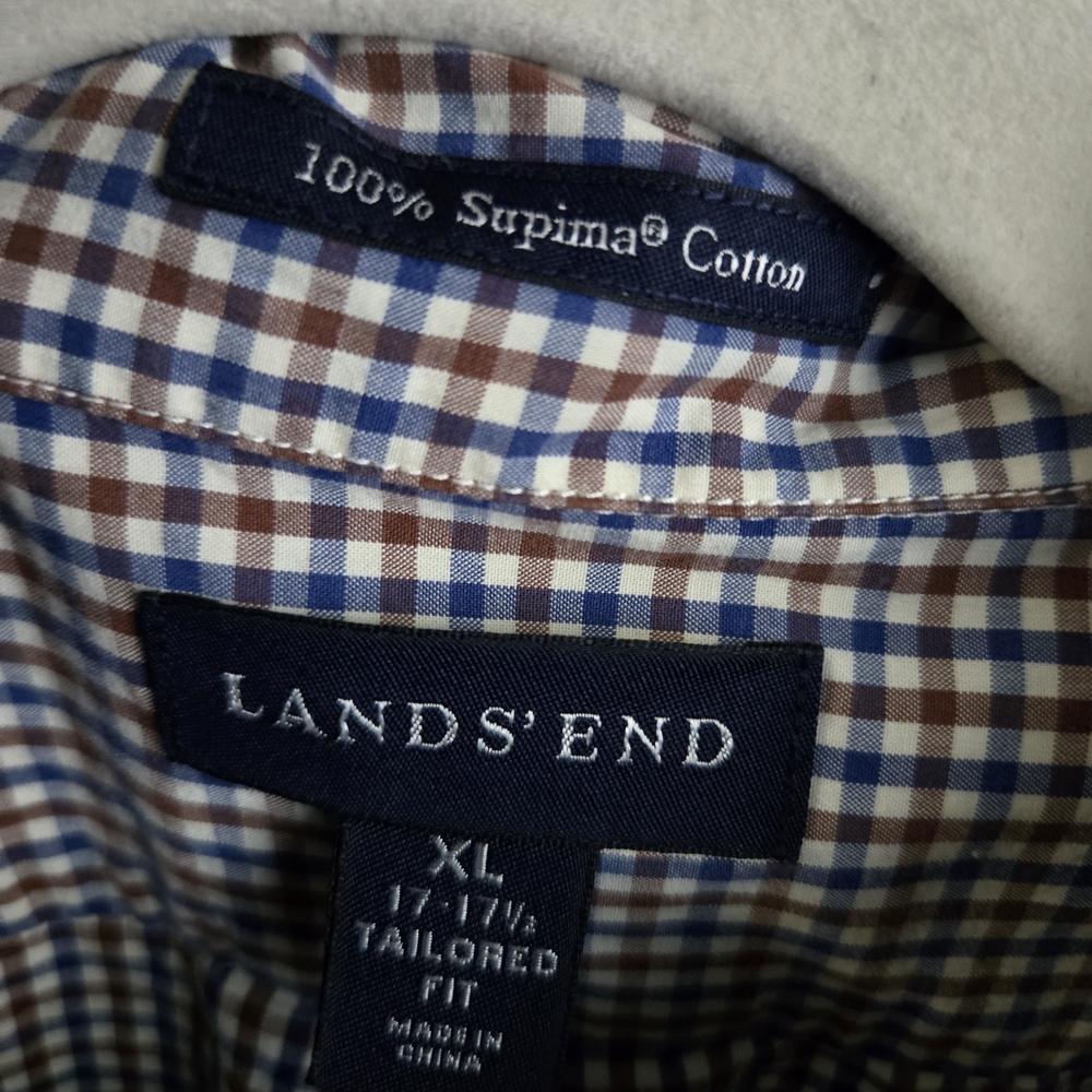 Lands' End Men's XL Gingham Shirt - Navy And Brown - Picture 2 of 6